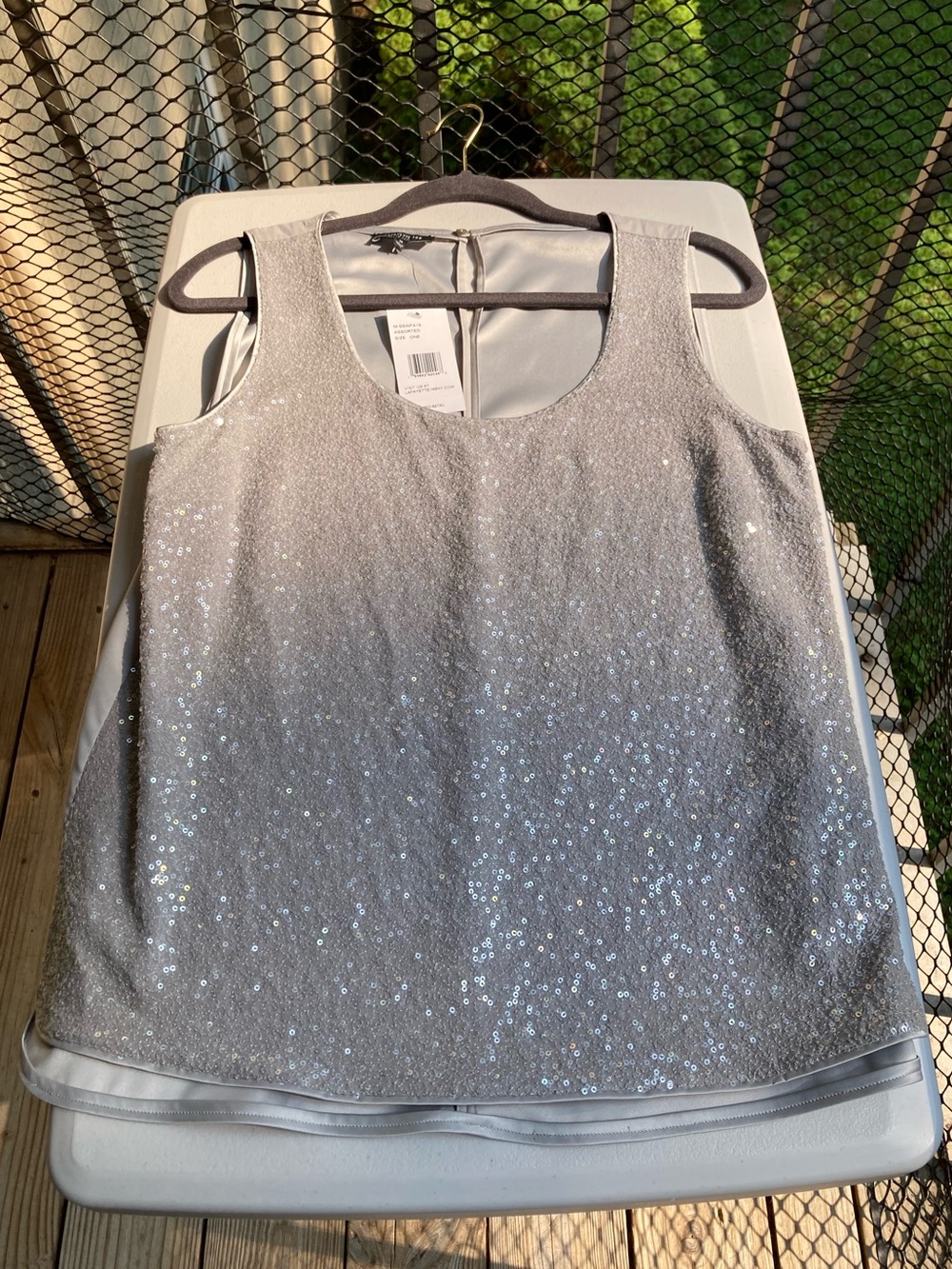 Lafayette 148 100% Silk Gray Silver Sequin Tank Top Sleeveless Blouse - Picture 14 of 16
